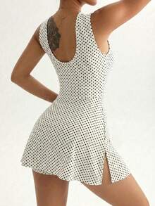 FWH Women's Youthful & Vibrant Sports Dress, Sleeveless Backless Eye-Catching Sexy Design, Lace-Up Bow Waistline Enhancing Waistline, Built-In Anti-Exposure Shorts For Unrestricted Movement, Suitable For Gym Workout, Daily Wear, Casual Outings, Outdoor Activities And Commuting, Fashionable Elegant Casual Sports Daily Women's Dress - White - View 5