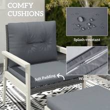 Five-Piece Rattan Patio Set, With Wood-Top Table - Grey - Grey - View 5