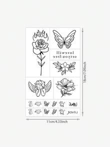1 Sheet Of Tattoo Stickers, Simple Line-Drawn Rose, Butterfly, Angel, Floral, And English Collection, Temporary Tattoo Stickers, Washable, PVC, Disposable, Waterproof And Sweatproof For Arms, Waist, Back, Legs, Non-Reflective, Realistic Tattoo, Suitable For Individuals, For Daily Use, Lasting 3-5 Days - Black - View 6