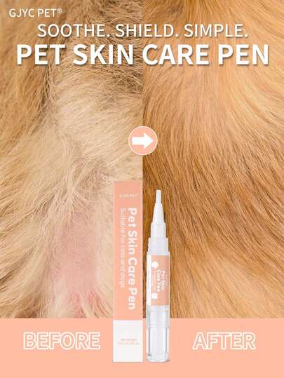 GJYC PET 宠物皮肤修复笔，适用于犬猫 – 天然止痒，缓解过敏、热点、湿疹 – 舒缓干燥、瘙痒、受刺激的皮肤，促进毛发再生 – 适用于猫狗红肿和皮疹 – 柔软刷头，无需冲洗，可舔舐