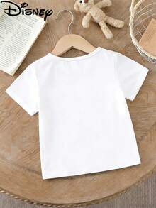 Disney Licensed Minnie Mouse Winking With Polka Dot Bow Print Kids' T-Shirt, Cute Cartoon Casual Tee, Perfect For Daily Wear, School Activities, Family Outings And Weekend Trips, Shipped From Local Warehouse - 白色 - 查看 3