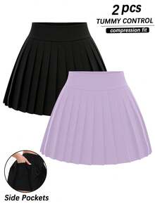 2-Piece Women's Summer Sports High Waisted Side Pocket Pleated Sports Skirt Tennis Skirt Sports Skirt - 彩色 - 查看 7