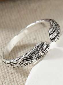 Cincin Terbuka Cakar Hewan 3D untuk Wanita, Tekstur Vintage, Tekstur Buatan Tangan, Busana Artistik, Serbaguna untuk Perjalanan, Cincin yang Dipersonalisasi - Antique Silver - View 7