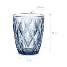Baroni Home 6er-Set Diamant-Gläser aus farbigem Glas, dekoriert mit erhabenem Rautenmuster 28 cl, elegante spülmaschinengeeignete Gläser, 8x8x10 cm grün, blau, transparent, rauchfarben. - Blau - Übersicht 3