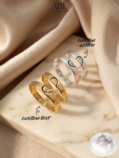 2 piezas Anillos personalizados con nombre, anillos de acero inoxidable chapados en oro con nombre personalizado, anillos conmemorativos con nombre personalizado, regalo para él/ella, novio/novia, amigo/mejor amigo, moda, casual, retro, estilo de dinero antiguo, adecuado como regalo conmemorativo, Día de San Valentín, Día de la Madre, Día del Padre, boda, cumpleaños, oro, plata, moda, colorido, retro, minimalista, Y2K, joyería para damas