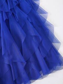 1pc Women's Asymmetrical Ruffled Layered Cake Skirt, Mesh Puff Skirt - Royal Blue - View 3