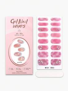 Bộ 16 miếng dán móng tay gel bán khô màu hồng ánh nhũ, kiểu dáng ngọt ngào tinh tế cho mùa xuân/hè, tự dính, dễ sử dụng, phù hợp cho phụ nữ và bé gái tự làm móng tại nhà. - Hồng - Xem 6