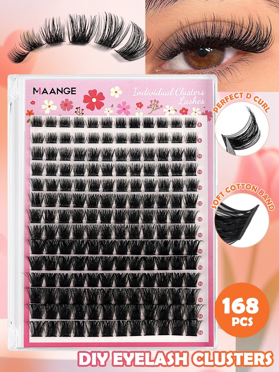 MAANGE 168片超浓密睫毛簇，超大容量睫毛盒，持久卷翘自然睫毛嫁接，打造浓密迷人睫毛，8-16毫米浓密睫毛簇，适合新手，打造丰盈卷翘的迷人睫毛，睫毛簇，单根睫毛，假睫毛，混合长度，母亲节礼物，经济实惠的睫毛礼盒