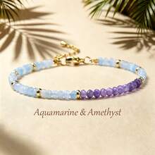 1 chiếc vòng tay điều chỉnh được, làm từ các hạt đá tự nhiên 2x4mm như Beryl, Lapis Lazuli, Amethyst, Garnet, vòng tay hạt nhỏ tinh tế, phù hợp cho phụ nữ đeo hàng ngày, món quà tuyệt vời dành cho bạn bè và mẹ. - Nhiều màu - Xem 4