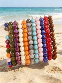 1pc Bohemian Style Colorful Beaded Round Geometric Necklace, Stainless Steel & 18K Gold Plated Accessories, Suitable For Summer Beach Vacation - Stainless Steel Handmade Beaded Necklace - View 2