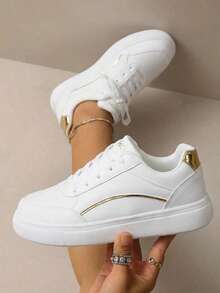 Gold-Rimmed, Ultra-Stylish Women's Sneakers With A Comfortable Feel And Simple, Elegant Color Scheme ,Zapatillas Elegantes De Mujer,Zapatos De Mujer - 金色升級款 - 查看 1
