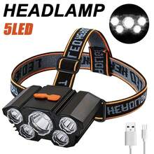 4-Mode Strong Brightness Headlamp, USB Charging Head Mounted Flashlight, Bald Head Light For Running Hunting Fishing Hiking Camping - 5LED - 查看 1