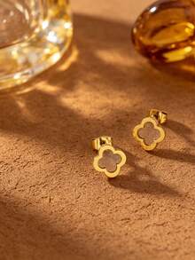 Hollow Clover Bracelet & Earrings Set, Luxury Niche Design Elegant Jewelry, Versatile Daily Wear, Ideal Gift For Girlfriend - Gold - View 6