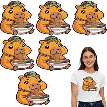 6pcs Capybara Anime Ramen Turtle Funny Kawaii Capybara Graphic Chest Logo Ironon Stickers Heat For Clothesbag Novel Patch Decorations Ironing Fusible Fabric DTF Transfers Readys To Presss - hoa cúc nhỏ - Xem 1