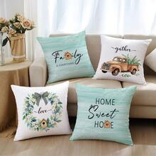4pcs Minimalist Watercolor Green Floral Wreath Decorative Pillow Covers, Single-Sided Printed Soft Peach Velvet Material, 45*45CM Cushion Covers For Home, Bedroom, Living Room, Party, Holiday Decor, Sofa Throw Pillow Covers, Gift (No Pillow Insert) - Multicolor-4pcs - View 5
