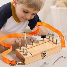 Kids'wooden Screw Busy Box Toy, Designed For Mechanical Skill And Hand Flexibility Training. With A Flip-Top Storage Slot, It Is Suitable For Parent-Child Interaction And Rehabilitation Exercises, Perfect As Holiday Gifts For Children. - Multicolor - View 8