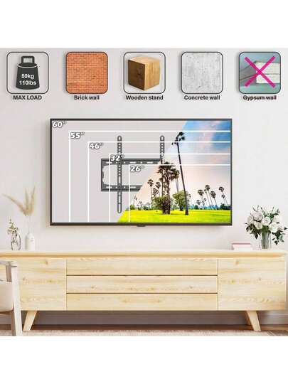 1 Giá đỡ treo tường TV siêu mỏng phù hợp với TV từ 26-60 inch - Thiết kế kín đáo, tải trọng tối đa 50kg (110lbs), VESA 400x400mm - Giữ TV chắc chắn cho trải nghiệm xem tuyệt vời.