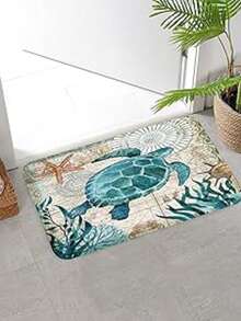 1pc Classic Vintage Sea Turtle Pattern Mat, Spring/Summer Sea Turtle Ocean Carpet, Bathroom Mat, Bathroom Carpet, Doormat, Small Rug, Carpet, Mat, Home Decor, Area Small Rug, Outdoor Mat, Home Decor, Area Rug, Bedroom Rug, Washable Carpet - A - View 5