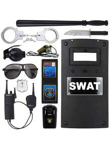 Bộ đồ chơi mới - Bộ trang phục SWAT - Đồ chơi nhập vai cho trẻ em - Lựu đạn - Còng tay - Gậy dùi cui - Phụ kiện COS - Đồ chơi tương tác giữa cha mẹ và con cái - Quà sinh nhật - Quà lễ Phục sinh - Quà tặng ngày lễ - Món quà hoàn hảo - Quà tặng - Đồ chơi - Nhiều màu - Xem 11
