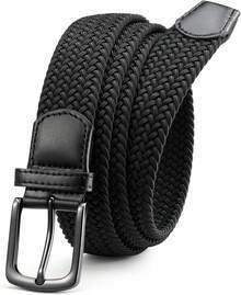 CHAOREN Mens Belt - Braided Stretch Belt Men 1 3/8- Pants Casual Shorts Jeans - Gun / Blue - View 3