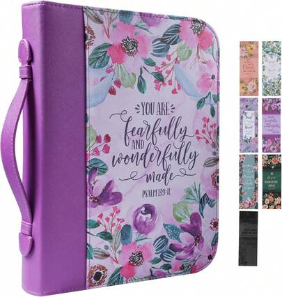 Bible Cover Case For Women PU Leather Woman Book Carrying Bag Bible Study Sipples Accessories With 7pcs Paper Bookmark Journaling Kit Christian Gifts