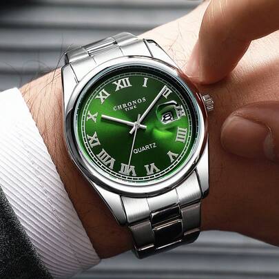  Đồng hồ nam CHRONOS, dây thép không gỉ, lịch, chống nước, máy quartz, đồng hồ thời trang công sở dành cho nam giới.