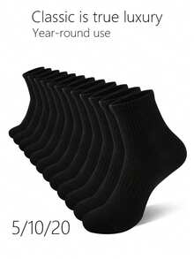 20Pairs Black 5 Pairs/10Pairs Summer Casual Couple's Stockings Tennis Socks Sweat Absorbing Breathable For Home Use Tubesocks - 黑色 - 查看 1