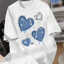 Plus Size T-Shirt With Casual Minimal Textured Print, Round Neck Short Sleeve,Slightly Sheer Loose Fit Plus Size Tee Suitable For Going Out - trắng - Xem 1