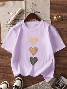 3pcs/Set Kaos Wanita Lengan Pendek Kasual Kerah Bulat - Motif Cetak, Kain Lembut & Nyaman, Dapat Dicuci dengan Mesin, Atasan Musim Panas - MultiWarna - View 6
