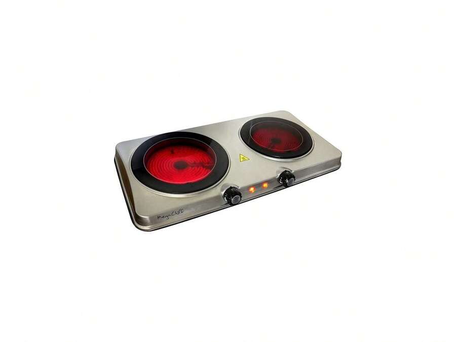 MegaChef Electric Easily Portable Heavy Duty Lightweight Dual Size Infrared Burner Cooktop Buffet Range In Sleek Steel MC-6206A - Silver - View 1