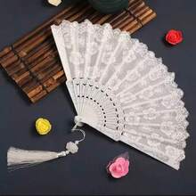 Quạt xếp hoa bạc trắng, phụ kiện thời trang dành cho nữ. - trắng - Xem 4