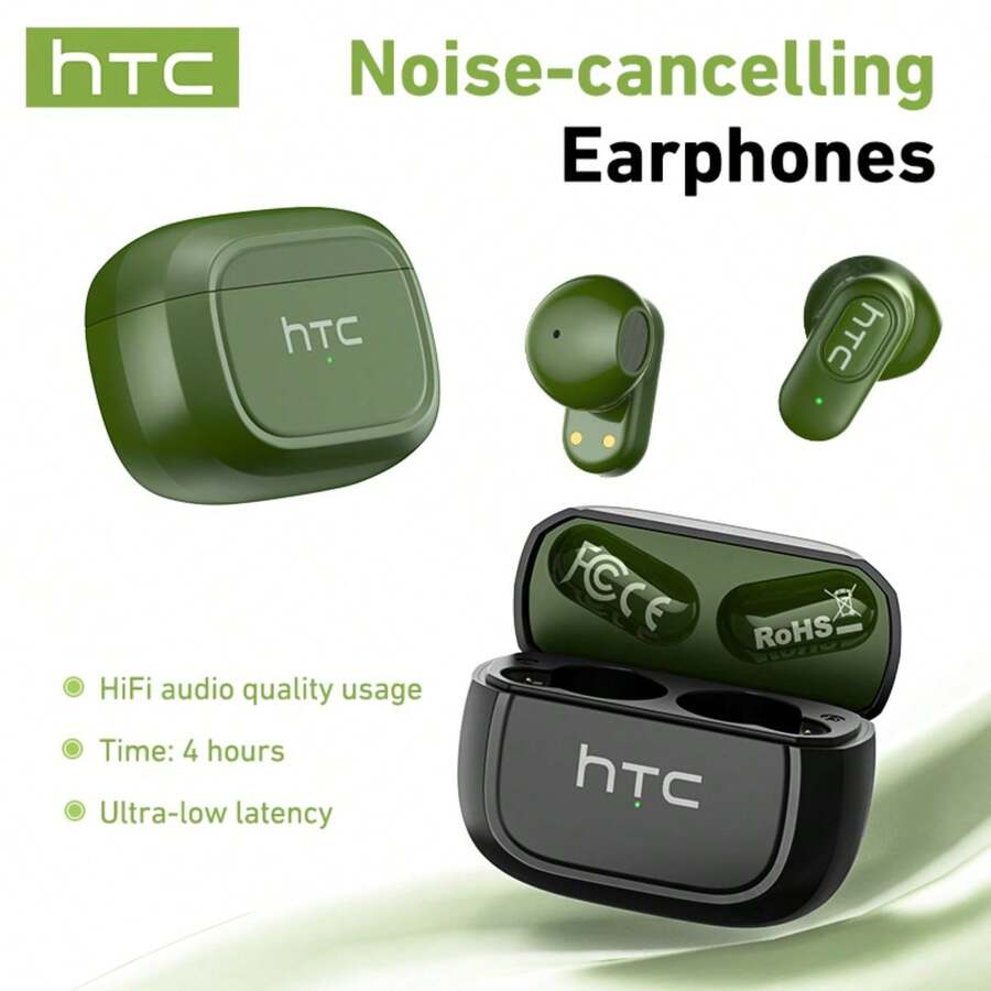 [Auriculares compactos] Auriculares intrauriculares mini de marca HTC NE51 nuevos, sonido envolvente 3D, compatibles con múltiples dispositivos, 4 horas de duración de la batería, adecuados para deportes, oficina, juegos y talla grande escenarios - Ver 1