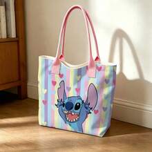 Túi tote vải canvas Disney Lilo & Stitch - Túi đeo vai in hình Stitch đầy phấn khích, thích hợp sử dụng hàng ngày. - trắng - Xem 2