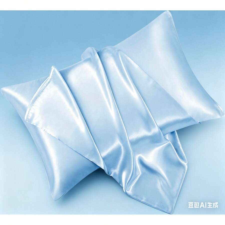 Light Blue Satin Pillowcase Standard Set Of 2 With Envelope Closure,Light Blue Silk Pillowcase For Hair And Skin (20x26) - Light Blue - View 1