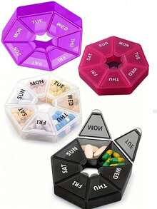 1pc 7-Day Weekly Pill Organizer Box, Mini Round Sealed 7-Compartment Medication Storage Box, Portable Travel Pill Case For Vitamins, Supplements, Suitable For Travel, Outdoor, Office, Dorm, Unisex, Holiday Essential, Travel Essential, Home Goods - Multicolor - View 2