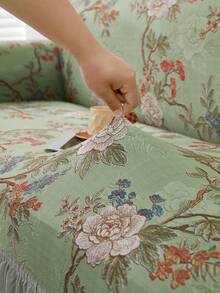 1pc Milk Silk Fabric Anti-Slip Elastic Decorative Sofa Skirt Cover, Printed Feather Leaf Pattern, Rich Colors, Pet-Friendly Anti-Dust Sofa Protector, Available In 1/2/3/4 Seater Sizes, Suitable For All Seasons - Multicolor - View 7