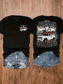 Women's T-Shirt For Spring And Summer - الأسود - مشاهدة 1