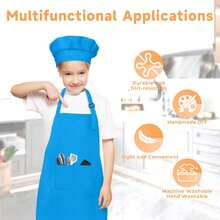 Children's Apron And Chef Hat Set (1pc), Unisex Kids Apron With 2 Pockets, Adjustable, Children's Painting Apron, Suitable For Cooking, Classroom, Baking, Painting, Crafts, BBQ Activities, DIY, Party, 6-13 Years Old - Multicolor - View 4