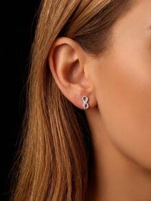 1 Đôi bông tai hình trái tim bất đối xứng, đính đá Moissanite và kim cương, bạc S925 dành cho nữ, thanh lịch và quyến rũ, trang sức cưới. - Hoa tai Moissanite vô cực không đều - Xem 4