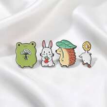 1/4pcs Exquisite Cute Series Metal Brooch Pins, Cartoon Frog & Duck Decorative Pins - Multicolor - View 2