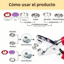 Juego de botones de presión metálicos, que incluye alicates y herramienta para presionar botones, botones de presión de 9,5 mm, adecuados para manualidades, ropa, sombreros, costura y proyectos textiles (multicolor). - A - Ver 4