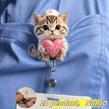 2D Cute Ladybug Holding Flower Badge Reel ID Card Holder, Suitable For Medical Students And Nursing Interns - Durable Work Badge Clip, Friend Gift, 2D Flat - pink 1pc - View 2