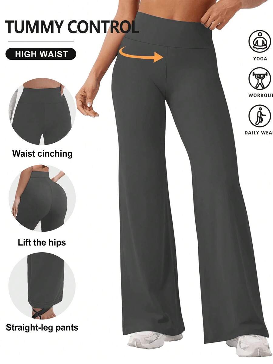 Pantalones deportivos holgados para mujer, estilo recto de talle alto, color vino y corte favorecedor, perfectos para yoga, gimnasio, entrenamiento, actividades al aire libre y uso casual en primavera, verano y otoño - Gris Oscuro - Ver 1