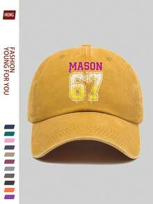 1顶复古MASON67印花棒球帽，轻便耐用，可调节，优雅休闲，可机洗涤纶材质，夏季派对必备，休闲百搭，适合购物、日常佩戴、户外活动、旅行、上学、情人节、复活节、母亲节、毕业典礼、六月节等各种场合，四季皆宜。是馈赠亲友、海滩度假的理想之选。 - F - 查看 27