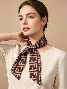Two-Tone Geometric Logo Scarf With Soft Finish - Versatile Accessory To Elevate Basic Tees, Jackets And Off-Duty Looks - Brown - View 2