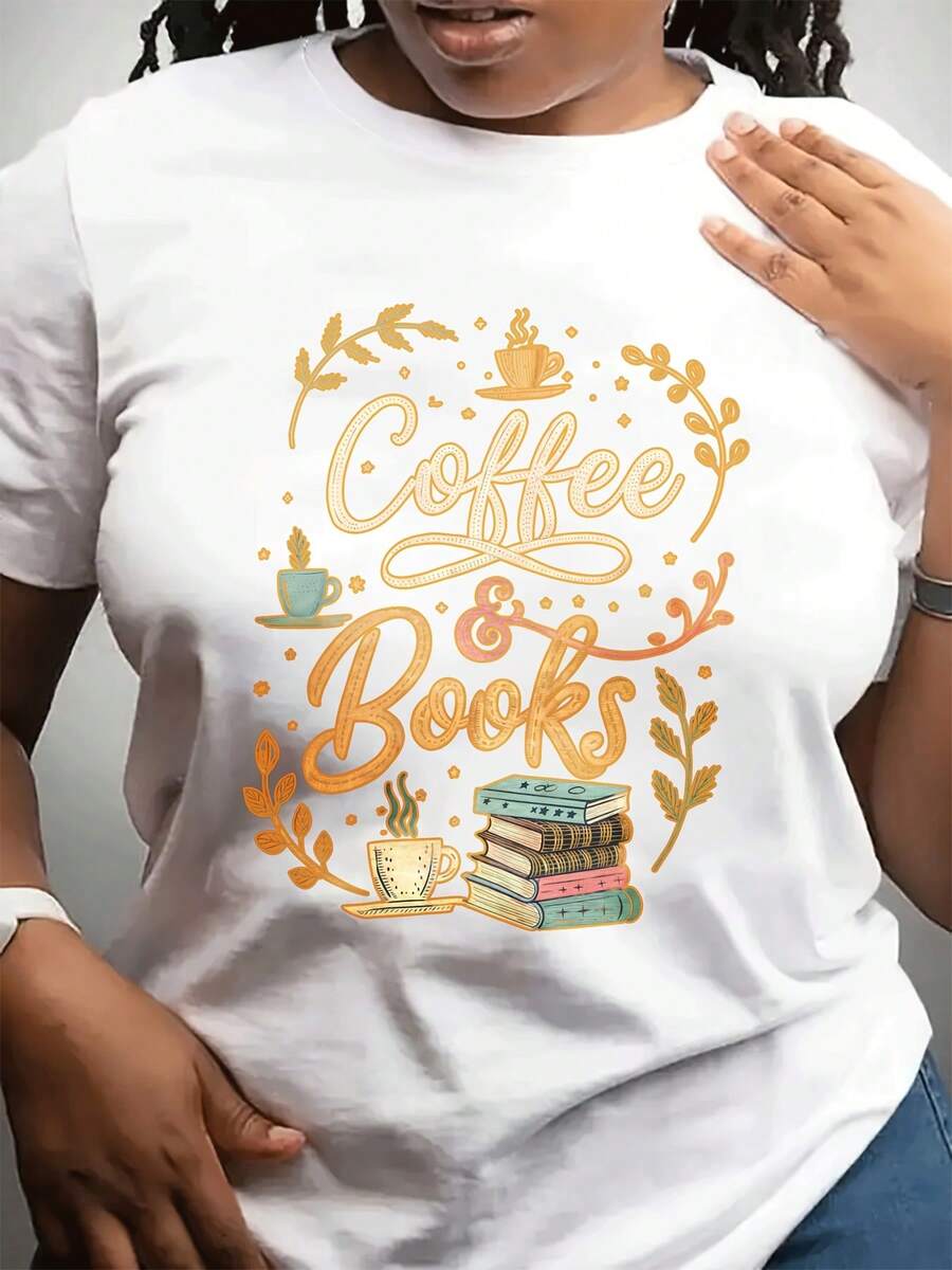 Camiseta casual de moda de cuello redondo del día de la madre corto Sved Top se puede usar para Dailpor, café y libros, Prin especial para dar a amigos y familia