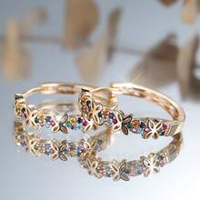 A Pair Of Simple And Stylish Earrings With Multi-Colored Synthetic Cubic Zirconia And Hollow Butterfly Design, Comfortable Jewelry For Women's Daily Wear, With A Novel And Exquisite Style - Multicolor - View 1