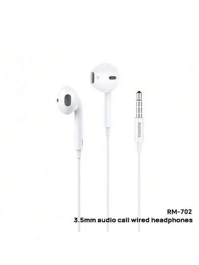REMAX RM-702 Wired In-Ear Headphones, Comfortable For Long-Term Wear, 360° Surround Sound, 3-Button Remote Control, Audio-Video Sync, White
