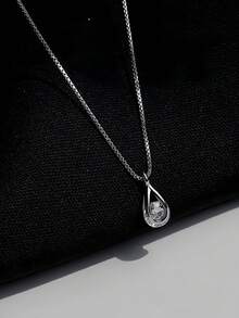 Dây chuyền mặt dây chuyền hình giọt nước bằng hợp kim đồng đính đá Zirconia dành cho nữ - Bạc - Xem 2