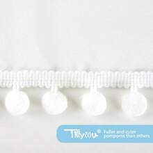 TILLYOU Ruffled Crib Skirt with Pompoms Nursery Crib Toddler Bedding Skirts for Baby Boys Girls 14'' Drop White - Blanco - Ver 5
